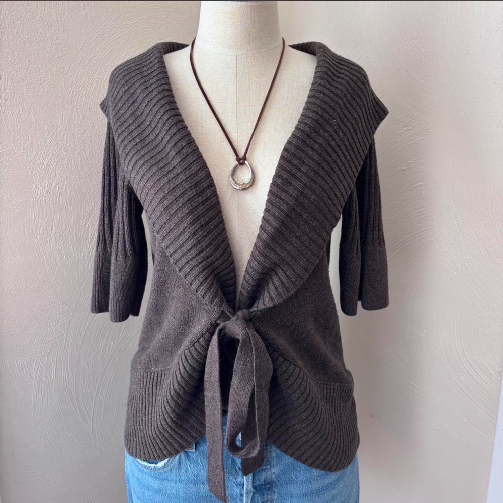 Worthington Vintage Dark Brown 3/4 Sleeves Knit Cardigan with Wrap and Shimmer